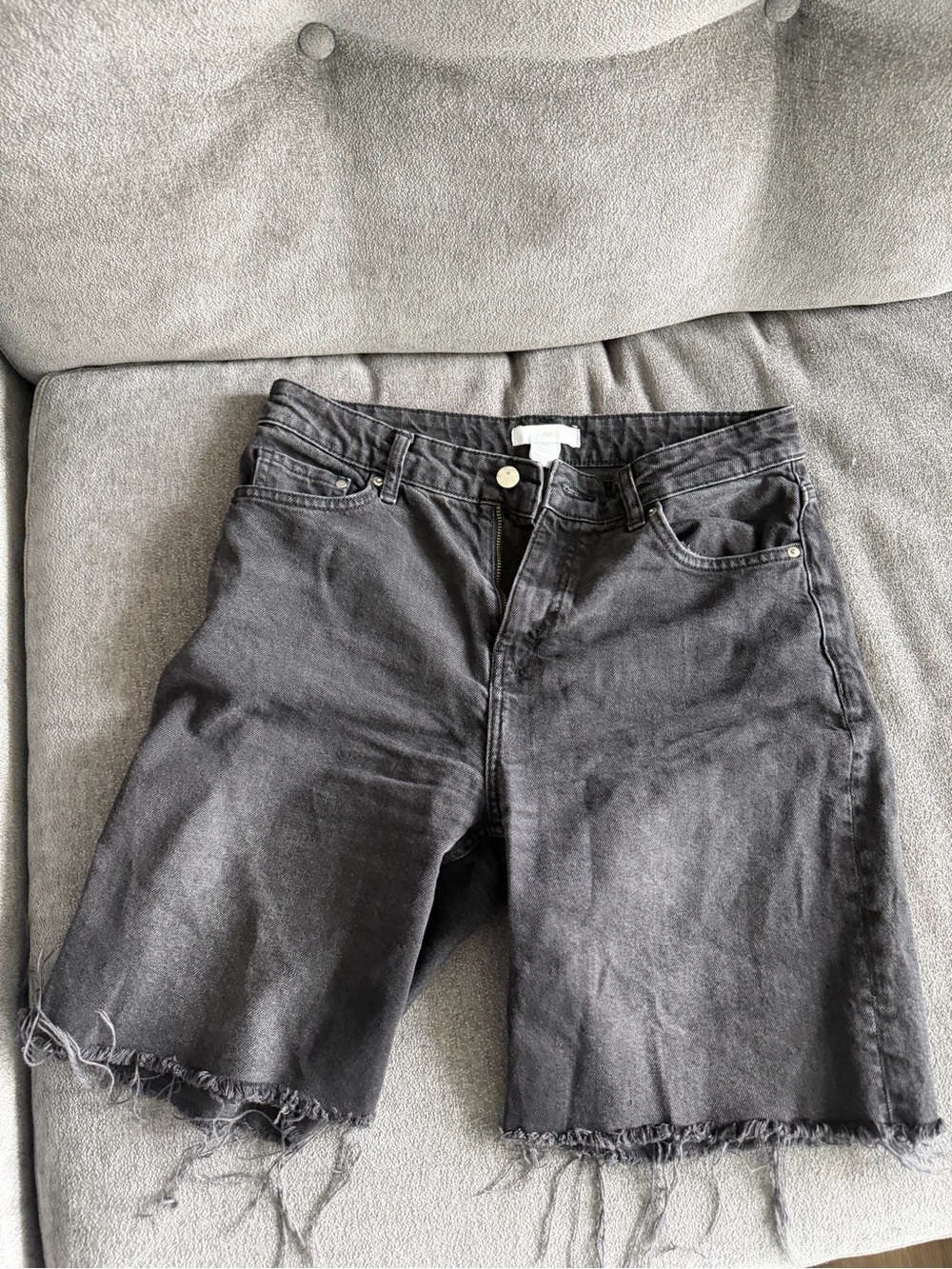 H&M Washed Black Frayed Denim Shorts